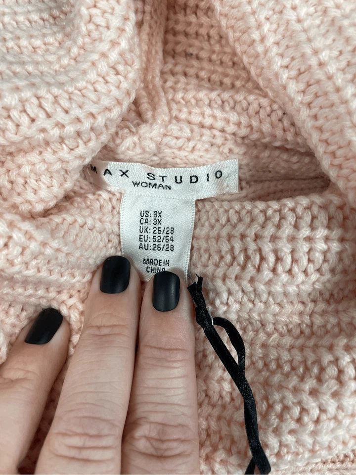 Уютный мягкий вязаный Max Studio капот шеи свитер женщин 3 X розовый громоздкий пуловер - Изображение 4 из 4