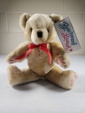 Beachwood Bunch Plush Teddy Bear Unisex Tan Jointed Vintage Red Ribbon Stuffed