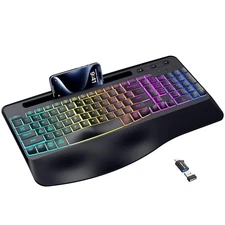 Wireless Keyboard with Wrist Rest 2.4G Wireless Ergonomic Keyboard 7-Color &