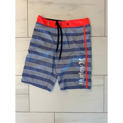 Hurley Board Shorts Mens 30 Blue Stripe Red Surf Swim Trunks 100% Recycled