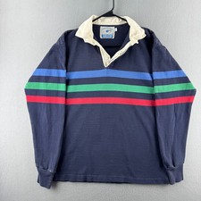 Vintage Lands End Rugby Shirt Mens Large Blue Cotton Polo 90s Made in USA