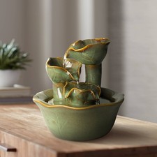 Organic Water Lily Modern Zen Cascading Indoor Tabletop Water Fountain 8" Table