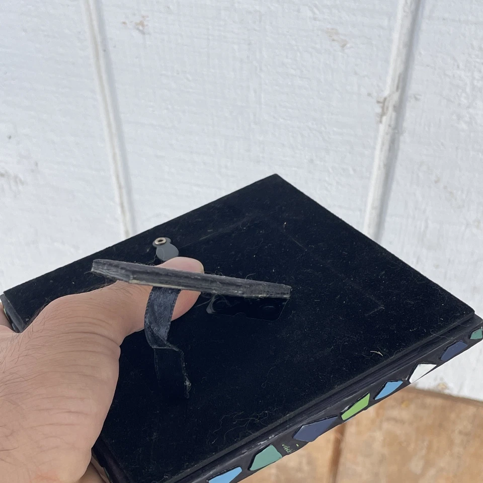 Blue and White Glass Tile Mosaic Square Frame With Blue And White Rhinestones  - Image 4 of 4