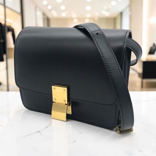 Celine Classic Box Small Shoulder Bag Black Leather 6.5x5.5x3.0 in