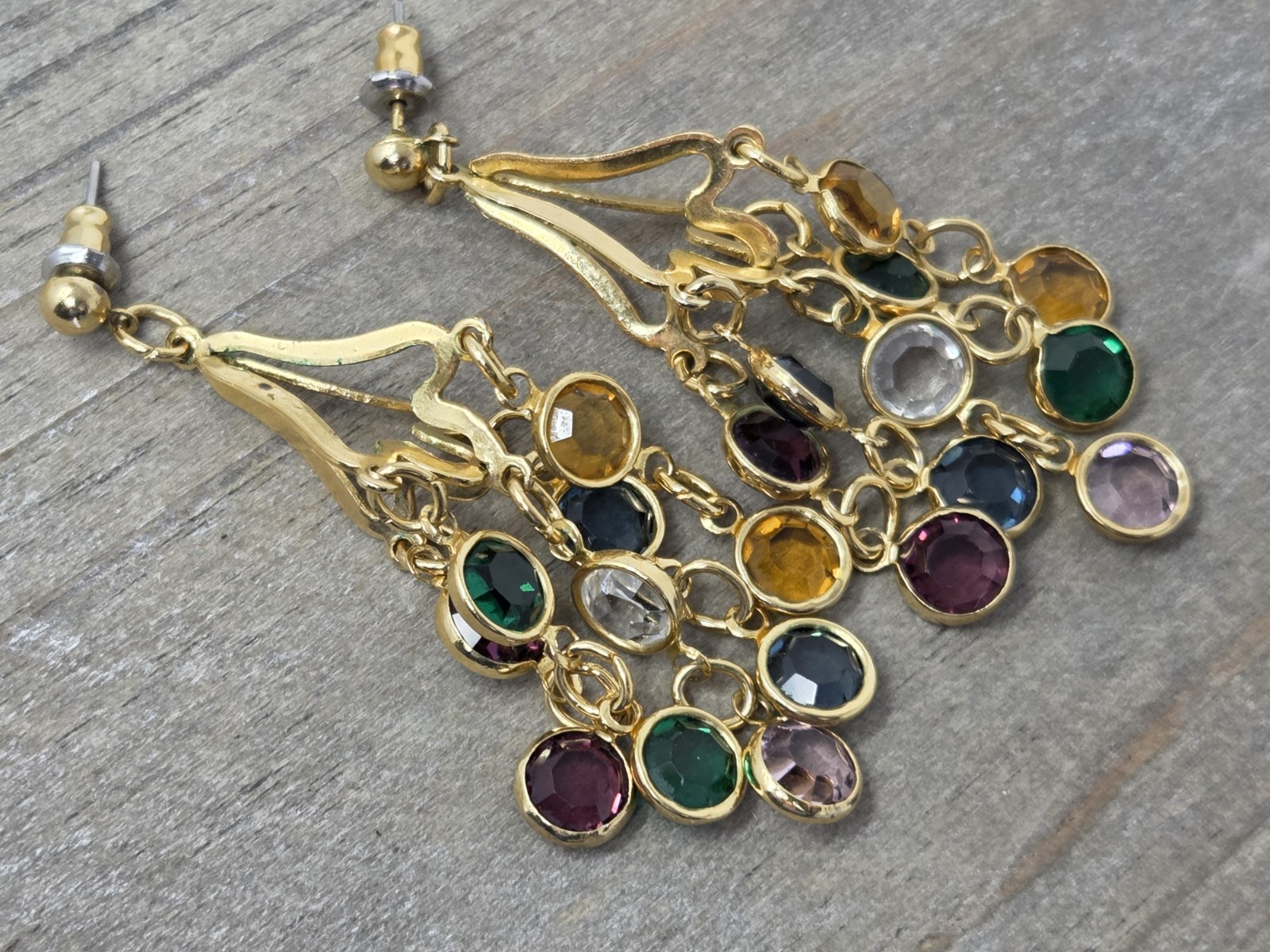 Multicolor Bezel Crystal Dangle Drop Earrings Mul… - image 4