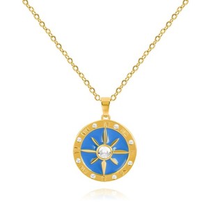 Authentic Gold Compass Necklace for Women, 14K Gold Plated Compass Necklace with Cubic Zir