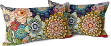 Boho Floral Throw Pillow Covers Set of 2 Colorful Boho Flower Decorative Cushion