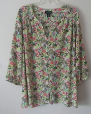 Cynthia Rowley 100% Polyester Floral Print Long Sleeve Pullover Blouse Size 3X