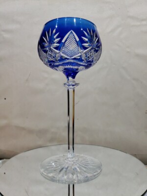 Wine Hock glass Cobalt Blue Cut clear Crystal Val Saint Lambert Berncastel