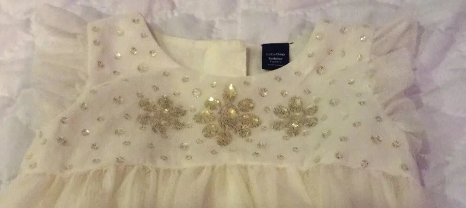 VESTIDO DE TUL BABY GAP NIÑAS FESTIVO VACACIONES MARFIL CON JOYAS TALLA 4 Foto 3 de 4