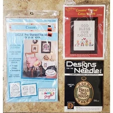 (3) VTG Dizzle, Designs, Needle Magic Transfers & Cross Stitch Country & Family