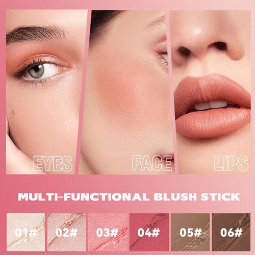 6 Colors Cheek Lip Tinted Moistured Blush Stick Eyes Cheek Lip Brighten Cream - Picture 9 of 26