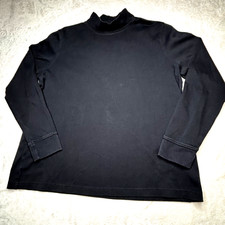Lands End Women  s Large Black Relaxed Cotton Long Sleeve Mock Turtleneck Shirt