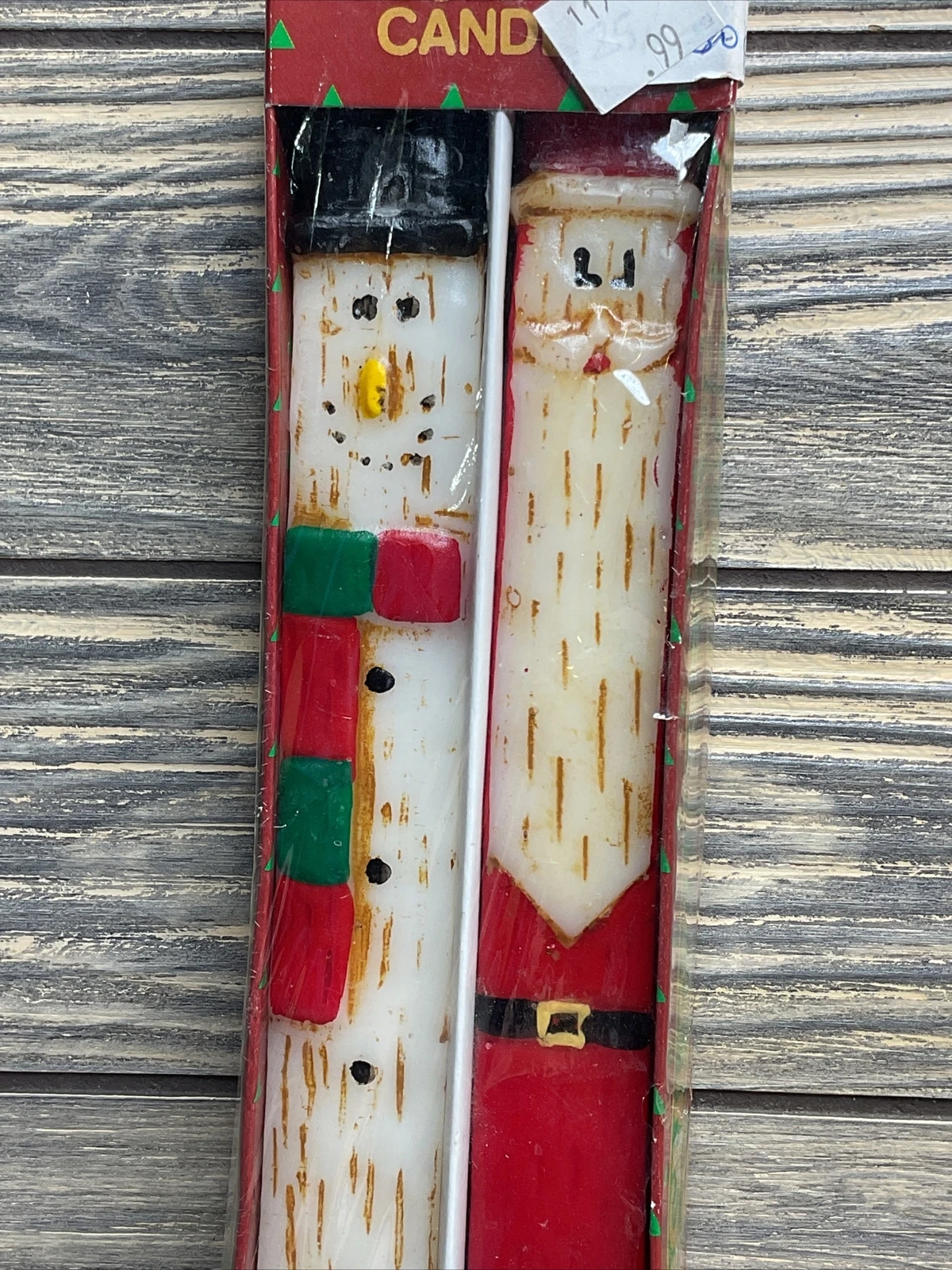 Vtg Christmas 10” Holiday Sculpture Candles 2pk Snowman Santa Springwater image 2