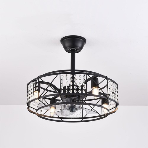 20'' Rustic Farmhouse Ceiling Fan Light Metal Cage Chandelier Fan Lamp w/ Remote - Picture 16 of 19