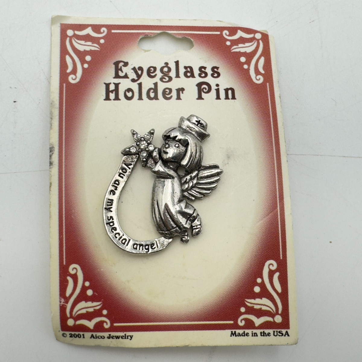 Eyeglass Holder Pin You are my Special Angel Lapel Brooch Silver