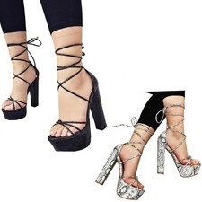 Scarpe Donna Sandali Schiava Lacci Pitone Pitonato Decollete Tacchi Alti D01