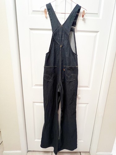 Vintage Levis Orange Tab Overalls Dark Wash Flared 14” Waist 31” Inseam - Picture 4 of 14