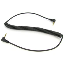 2' Coiled 3.5mm TRRS Male Right Angle to Male Right Angle Gold Stereo Cable