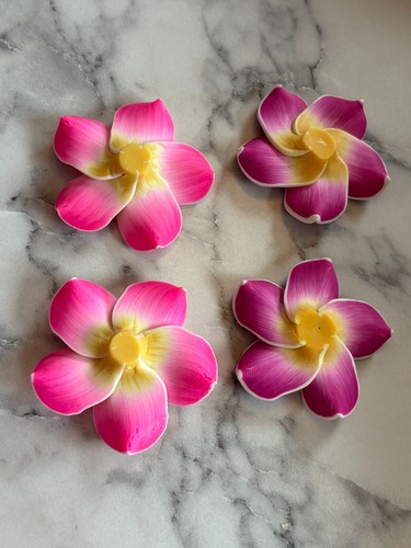 NWOT Plumeria Clay Flatback Flowers Crafts 50mm Set of 4 Pink Purple - Picture 5 of 6