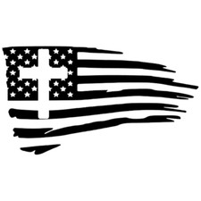 Jesus Flag Cross Sticker Decal Tattered USA US Distressed American