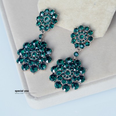 Boucles d`Oreilles Clips a Vis Nonpercé Argenté Carré Vert Emeraude Class YW3