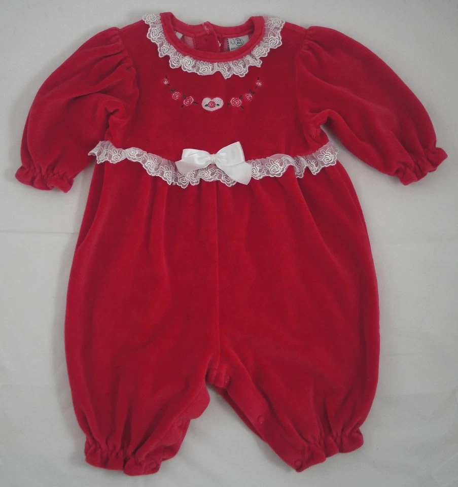 Mameluco de una pieza de pierna larga rosa de encaje blanco de felpa roja de Plaza Sésamo 3-6 meses Foto 3 de 4