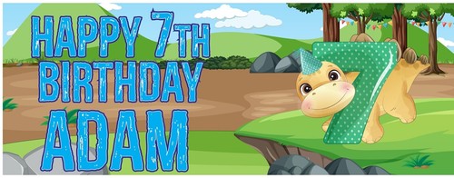 2 PERSONALISED HAPPY BIRTHDAY CUTE DINOSAUR BANNERS- AGES 1 - 9 YEARS - BOY/GIRL - Picture 13 of 19