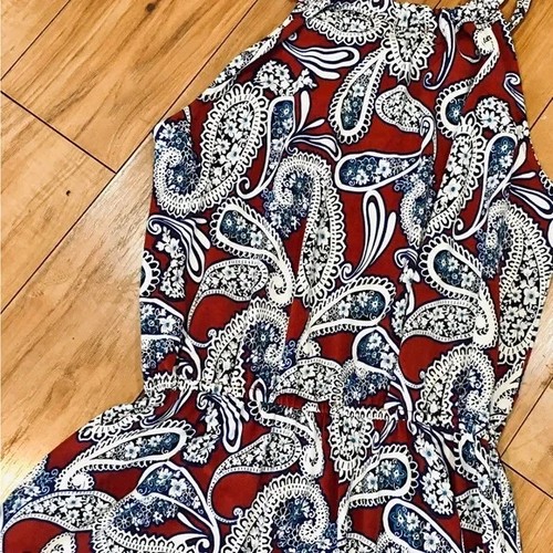 Banana Republic paisley summer work date sleeveless dress blue red small - Picture 5 of 6