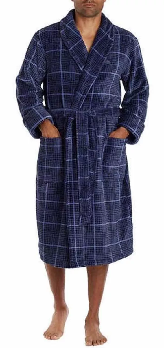 Tommy Bahama Mens Plaid plush Wrap Robe Blue Navy Plaid Size Small