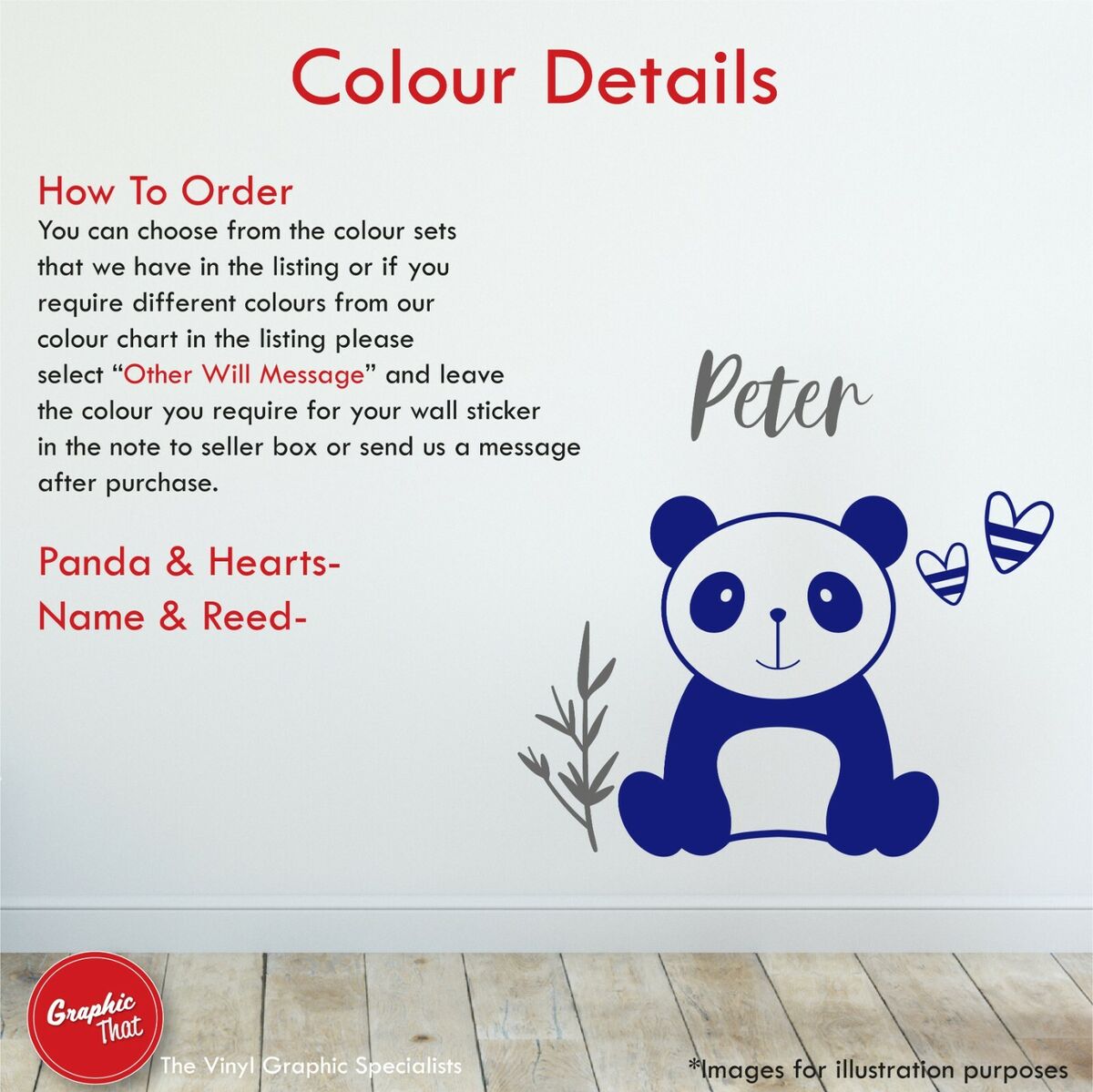 Wall Sticker for Kids Set of Panda Bears With Hearts 