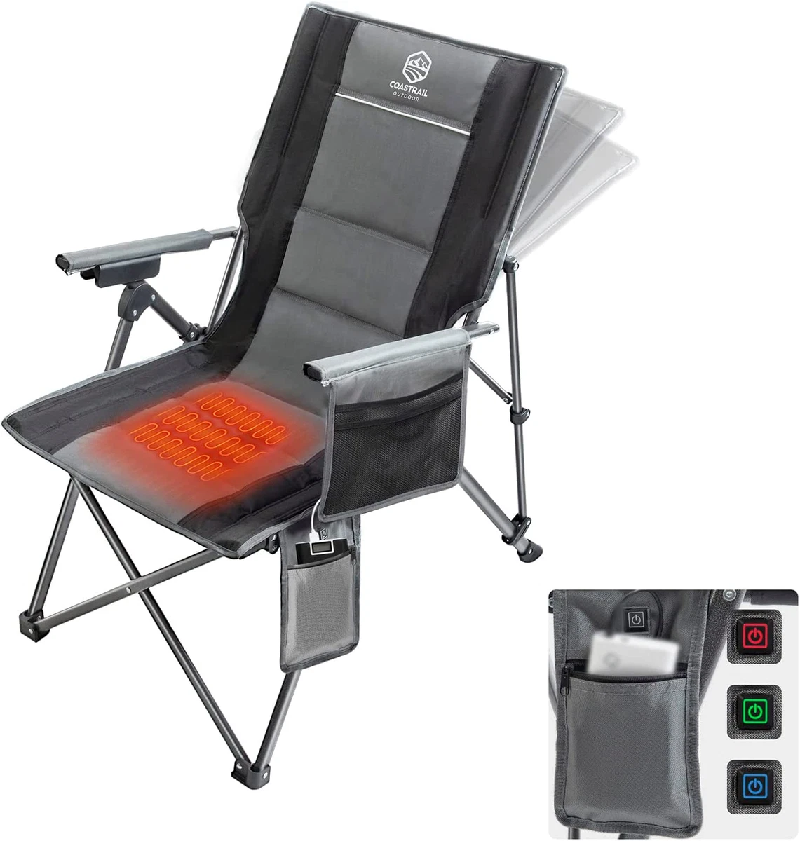 Heated Camping Chair Adjustable Recliner Chair Hot Seat 3 Temperature  Controls b | eBay