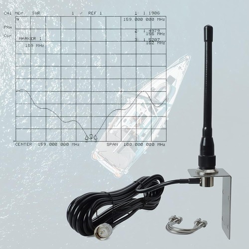 Compact VHF Marine Antenna for 156-163MHz with Coax Cable & Easy Install Kit - Zdjęcie 4 z 10