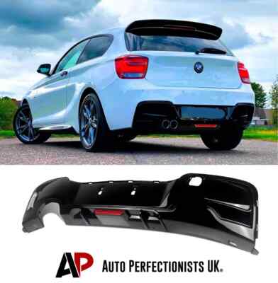 For BMW 1 Series F20 F21 PRE-LCI Gloss Black Rear Diffuser Lip Valance WITH LED