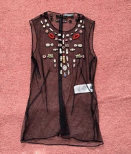 Alexander McQueen Obsession Jewel Rhinestone Lip Lipstick Mesh Embellished Top