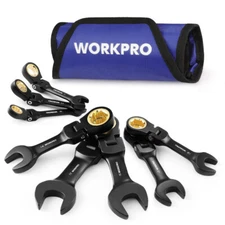 WORKPRO 8-Piece Stubby Anti-slip Ratcheting Combination Wrench Set 8-17mm Metric