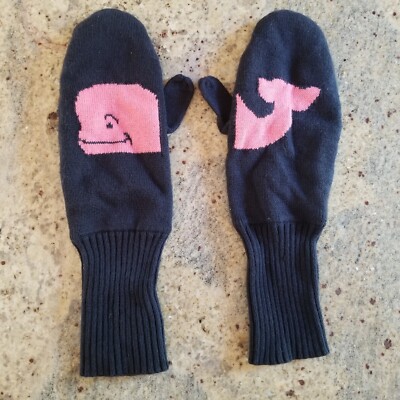 Vineyard Vines XS/S Navy & Pink Whale Knit Mittens