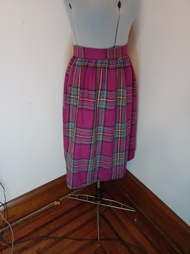 1960s 1970s Vintage Union Made Plaid Skirt Purple Tartan Size 14 - Picture 6 of 13