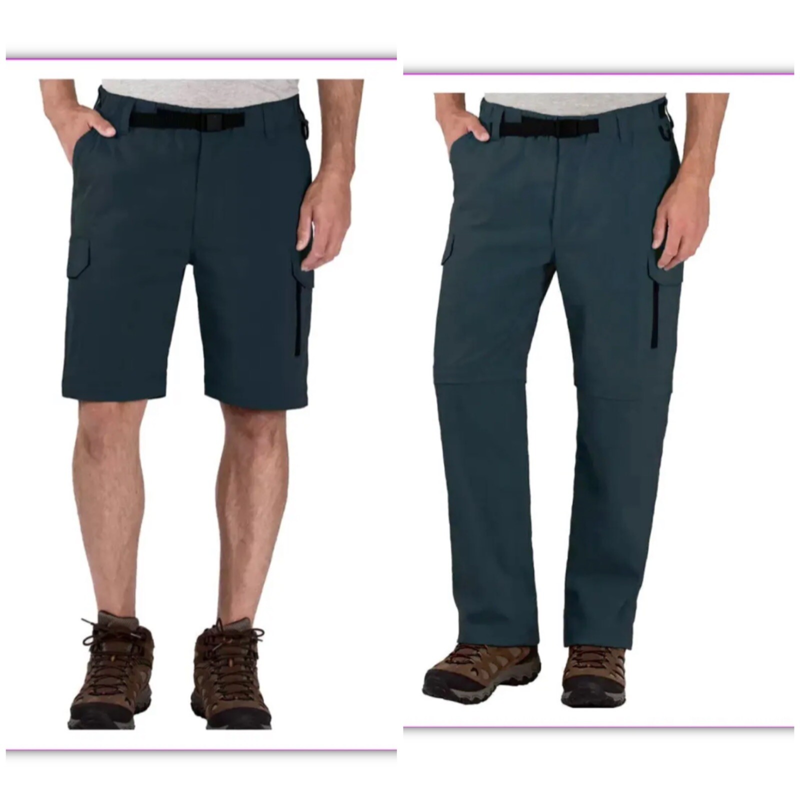 BC Clothing Men's Convertible Stretch Cargo Hiking Pants Shorts Blue