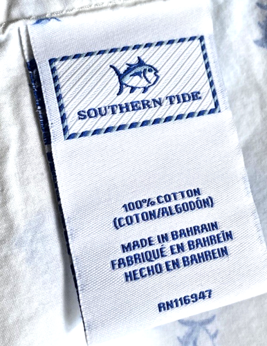 Southern Tide Double Full Flat Sheet weiß blau Fisch Stoff Küste Maritim - Bild 5 von 5
