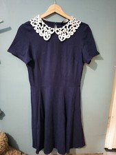 Dorothy Perkins Size 12 Blue Lace Collar Short Sleeve Dress (1223/63/v)