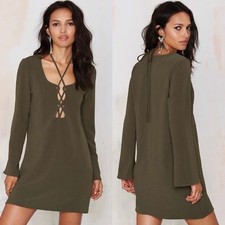 Nasty Gal Mercedes Binge Lace Up Sexy Dress Olive Green Size Small