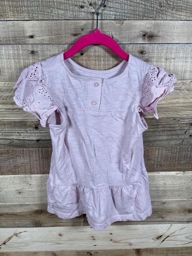Okie Dokie Eyelet Lace Ruffles Pink Girls (4T) Shirt Short Sleeve Tee Cotton Top - Picture 4 of 7