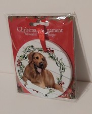 Golden Retriever/ E S Pets Christmas Ornament Ceramic Round-New/Personalize