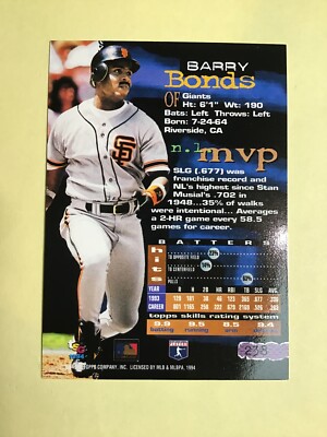 1994 Topps Stadium Club #238 Barry Bond 93 Award Winner - NM-MINT