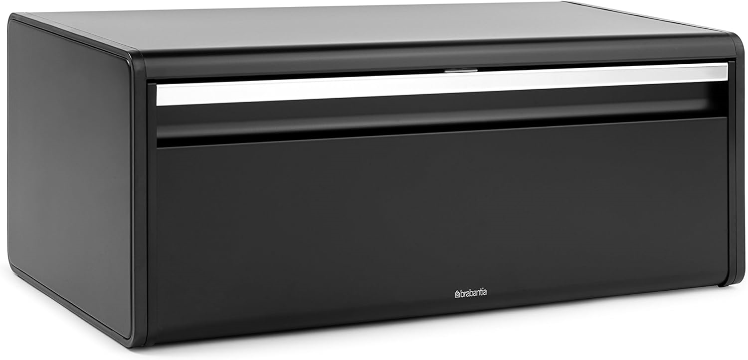 Brabantia Rectangular Fall Front Bread Bin Matt Black Large Front