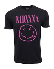 NIRVANA FAUX SMILE T SHIRT BLACK WITH PINK