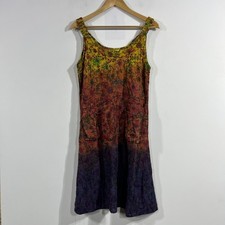 Vintage Boho Flowy Hippie Embroidered Resort Floral Ombre Midi Dress Medium