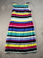 Tahari Arthur S Levine Midi Dress Womens 4 Sleeveless Linen Blend Striped Career