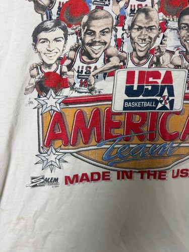 VINTAGE Salem America's Dream Team Mens Shirt Large 1991 White Double Sided USA - Picture 3 of 13